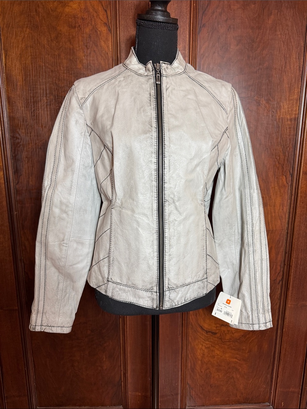 Wilsons Leather Light Gray Zip-Front Leather Jacket